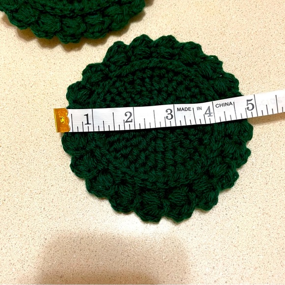 Handmade Crocheted Drink Coasters, Green, 4-pc set, 5in diameter - Picture 2 of 5